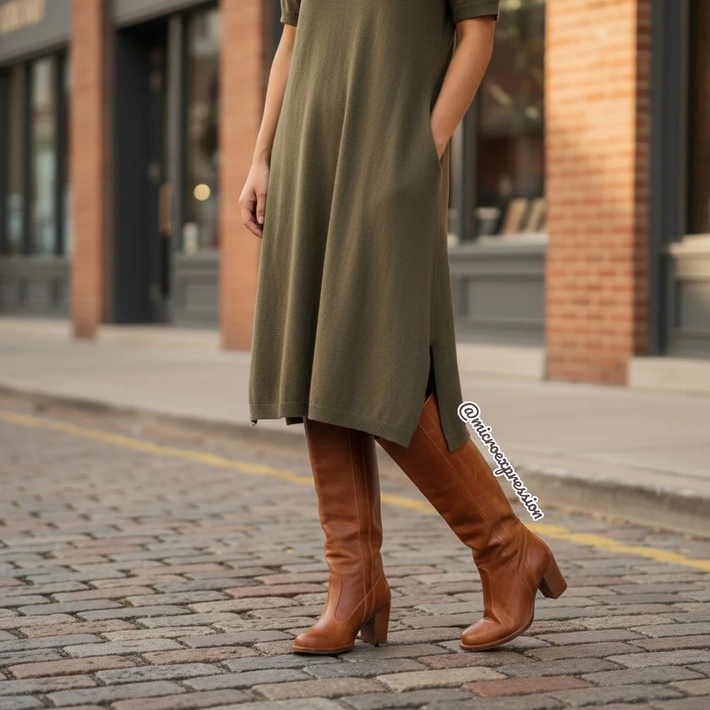 $399 Frye Villager Pull On Knee High Cognac Leather Tall Heeled Distressed Boot - Picture 15 of 15